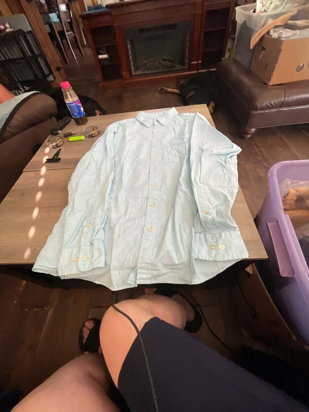 #A202 Sonoma Goods For Life Light Blue Patterned Long Sleeve Button-Up Shirt XL